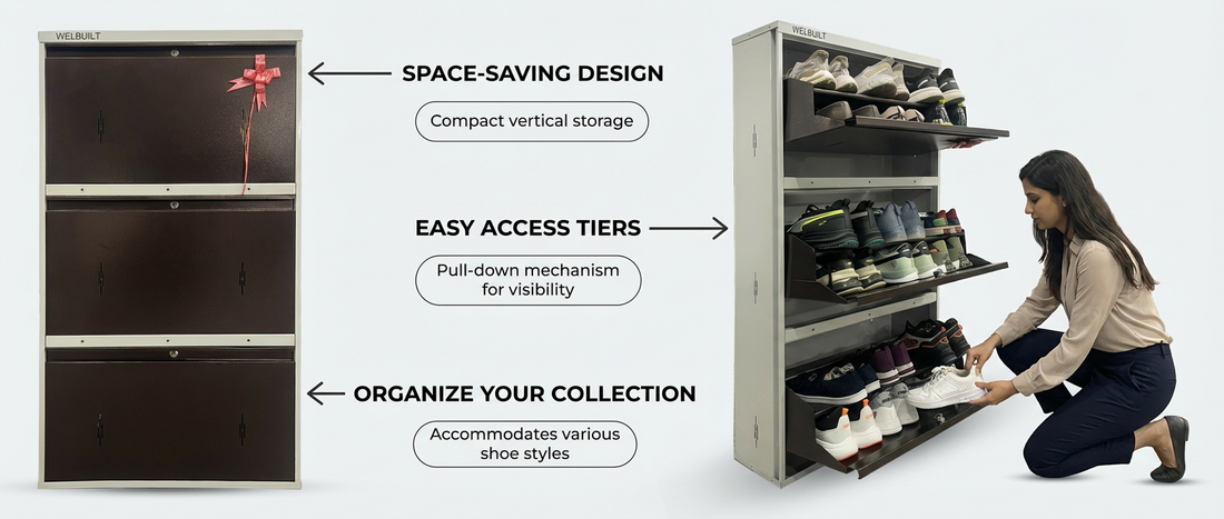 WELBUILT 3-Tier Metal Shoe Rack for Organized Living