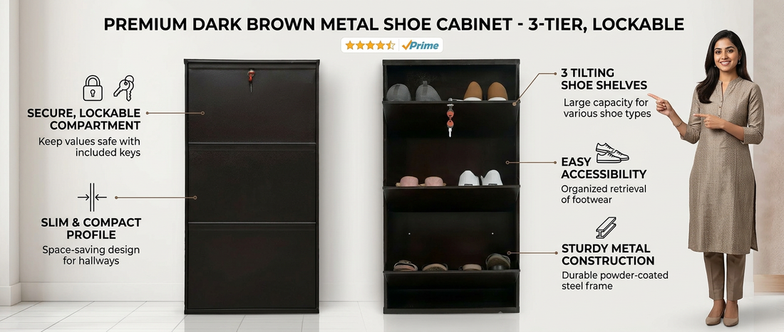 WELBUILT Premium Wall Mounted Shoe Cabinet – Space Saving Metal Shoe Organizer for Modern Homes