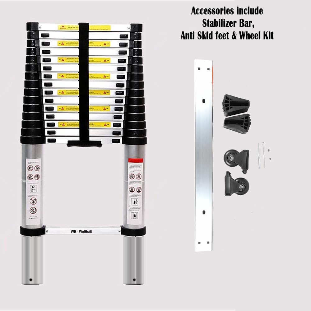 Welbuilt 7 Meter (23 Feet) Telescopic Ladder | 2-Year Warranty | EN131 Certified Foldable Multipurpose 16 Step Ladder for Home & Outdoor use-Building Supplies-Welbuilt Products-Aman Overseas