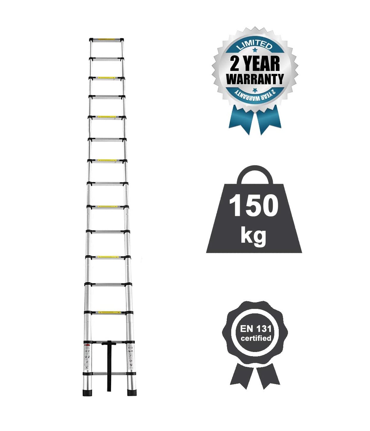 Welbuilt 4.4m (14.5 ft) Portable & Compact Stainless Steel Telescopic Ladder | 2-Year Warranty |EN131 Certified 14-Steps Foldable Multipurpose Step Ladder for Home & Outdoor use-Building Supplies-Welbuilt Products-Aman Overseas