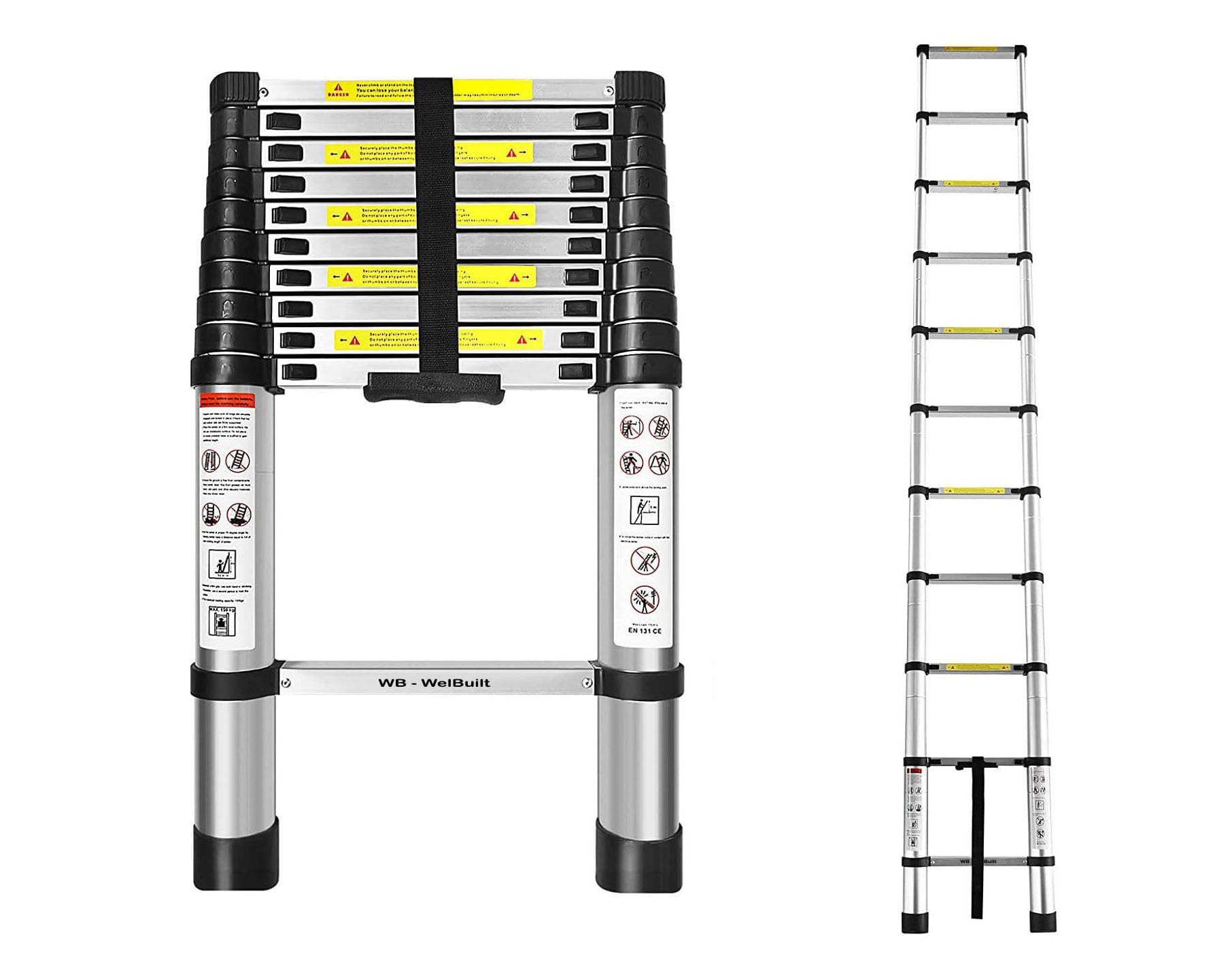 Welbuilt® Portable & Compact Steel Telescopic Ladder | 2-Year Warranty | EN131 Certified Foldable Multipurpose Step Ladder for Home & Outdoor use (14.5 Feet)-Building Supplies-Welbuilt Products-Aman Overseas