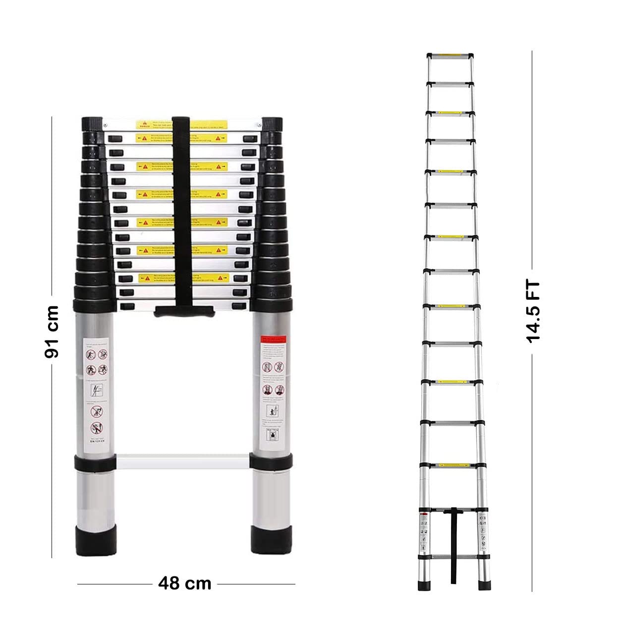 Welbuilt 4.4m (14.5 ft) Portable & Compact Stainless Steel Telescopic Ladder | 2-Year Warranty |EN131 Certified 14-Steps Foldable Multipurpose Step Ladder for Home & Outdoor use-Building Supplies-Welbuilt Products-Aman Overseas