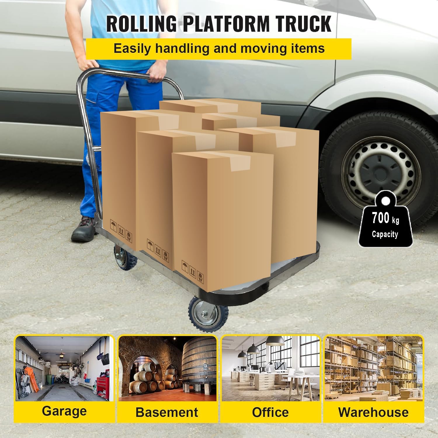 EverBest® Portable Platform Trolley Cart for Lifting Heavy Weight, (700 Kg Capacity Stainless Steel)-Trollays-Welbuilt Products-Aman Overseas