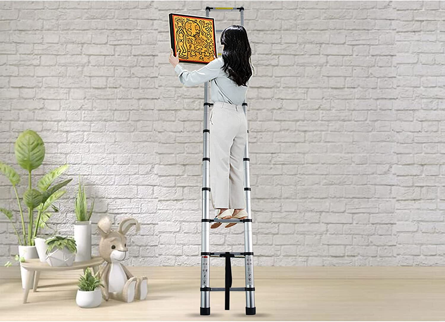 Welbuilt 6.2 Meter (20.5 ft) Telescopic Aluminium Ladder-Stores at 3.8 ft Zero Flex Technology - Stabilizer,Anti Skid feet | 2-Year Warranty EN131 Certified 16-Steps |-Building Supplies-Welbuilt Products-Aman Overseas
