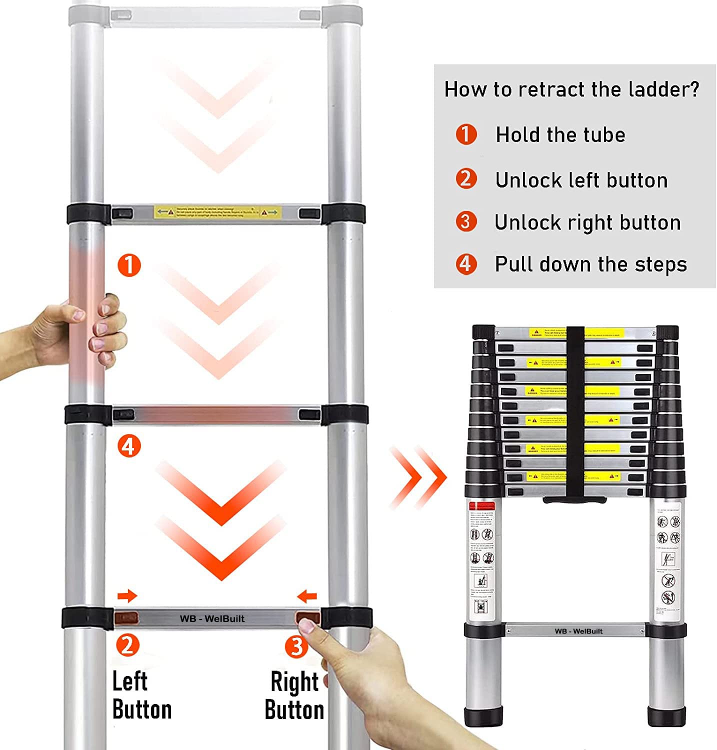 WelBuilt Portable Telescopic Aluminium Ladder, Multipurpose Step Ladder for Home & Outdoor use (6.2mtr/20.5ft. ( Normal )-Building Supplies-Welbuilt Products-Aman Overseas