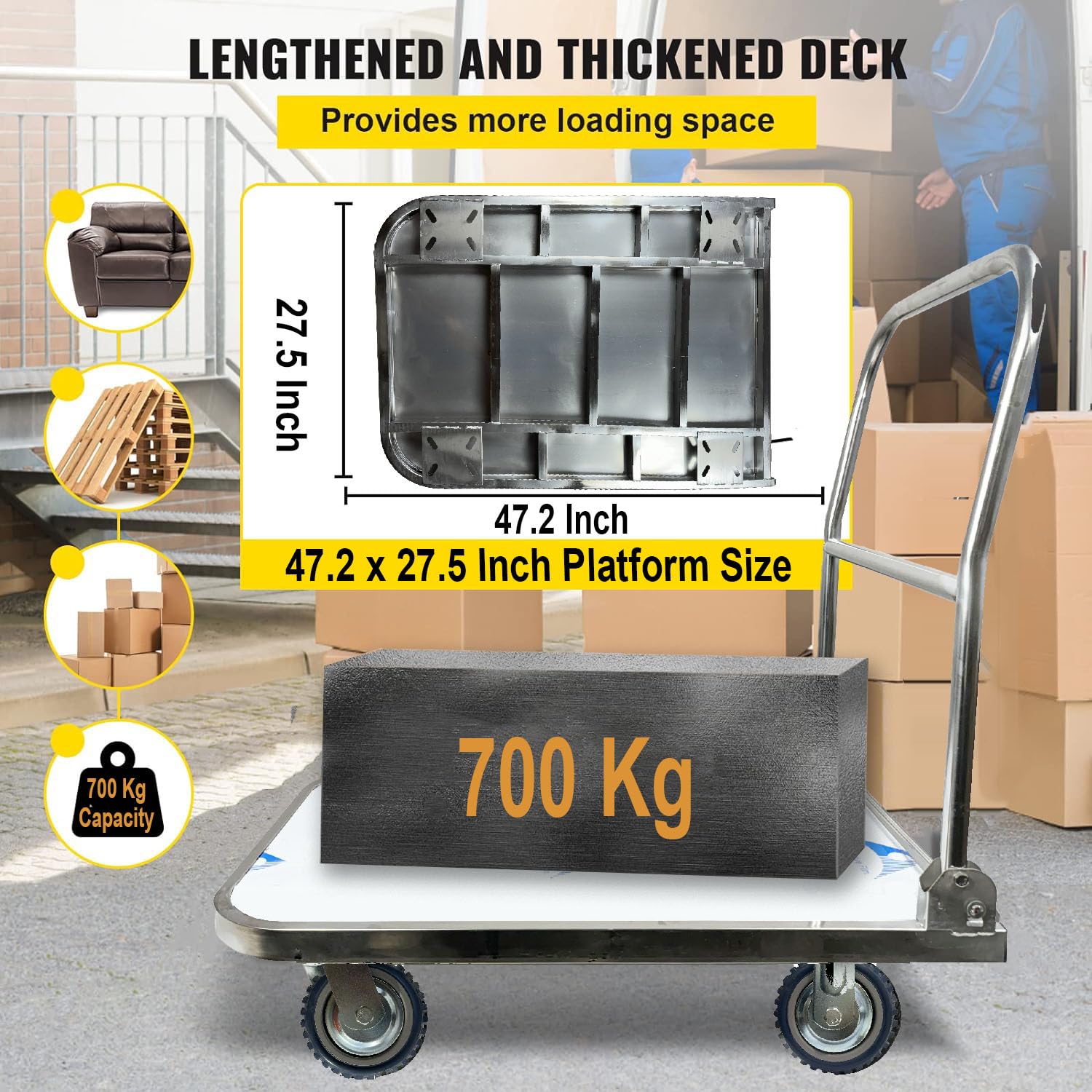 EverBest® Portable Platform Trolley Cart for Lifting Heavy Weight, (700 Kg Capacity Stainless Steel)-Trollays-Welbuilt Products-Aman Overseas