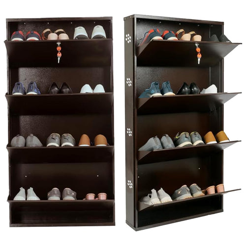 21" Wall Mounted Metal Shoe Rack 4 Door | 8-10 Pairs Footwear | Shoe Chappal Stand Organizer with Lock