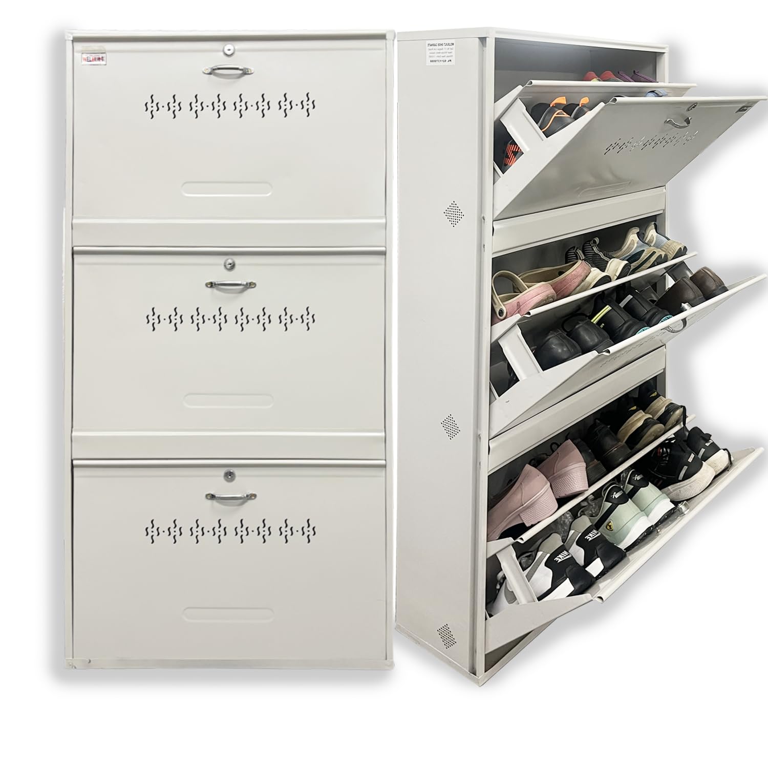 Double Decker Metal Shoe Rack for Home | Capacity-18 Pairs, 3 Door 6 Shelf | H-47, W-26, D-9.5" (inches)| Shoe Cabinet for Home with Lock | Wall Mount - DIY | 100% Powder Coated