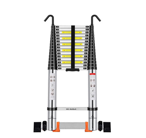23.6 FT Aluminum Folding Telescopic Ladder with Stabilizers | EN131 Certified with 2 Year Warranty | 150kg Max Capacity | Ladder for Home or Outdoor Work (7.2m/16 Step)-Ladders-Welbuilt Products-Aman Overseas