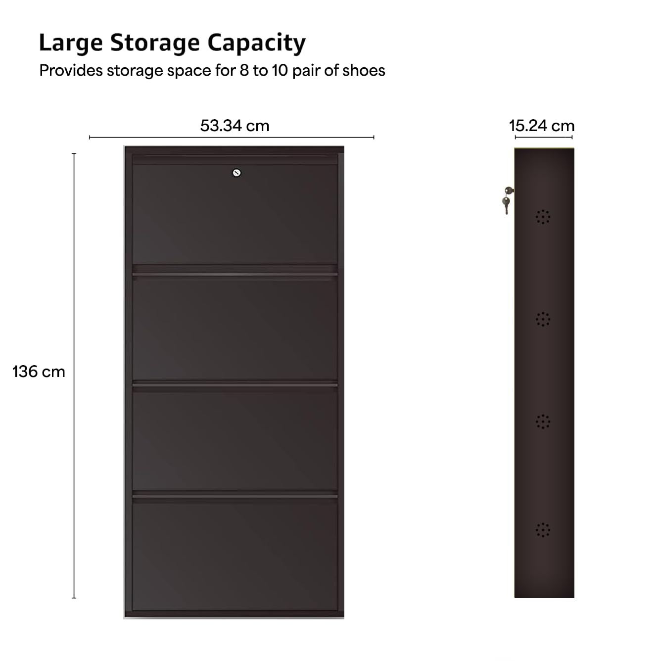 21" Wall Mounted Metal Shoe Rack 4 Door | 8-10 Pairs Footwear | Shoe Chappal Stand Organizer with Lock