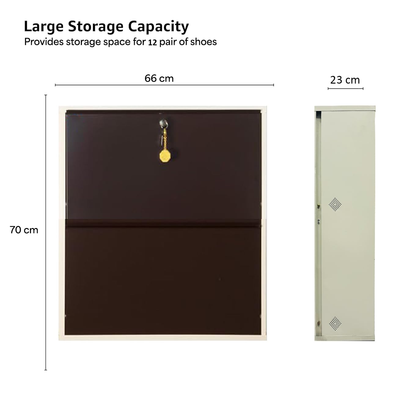 26" Wall Mounted Double Decker Metal Shoe Rack 2 Door | 12 Pairs Footwear | Shoe Chappal Stand Organizer with Lock