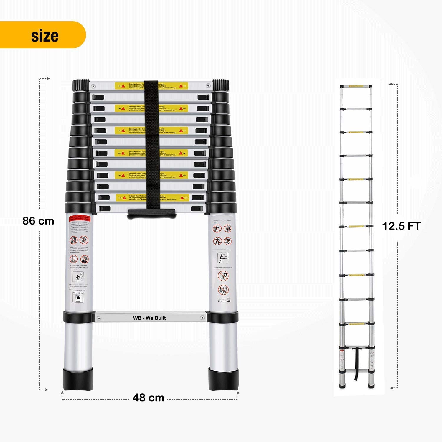 Welbuilt Telescopic Aluminium Ladder 14.5 feet | EN131 Certified Foldable Multipurpose Step Ladder for Home & Outdoor use-Ladders-Welbuilt Products-Aman Overseas