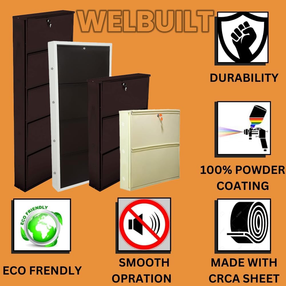 32" Wall Mounted Metal Shoe Rack 5 Door | 18-20 Pairs Footwear | Shoe Chappal Stand Organizer with Lock