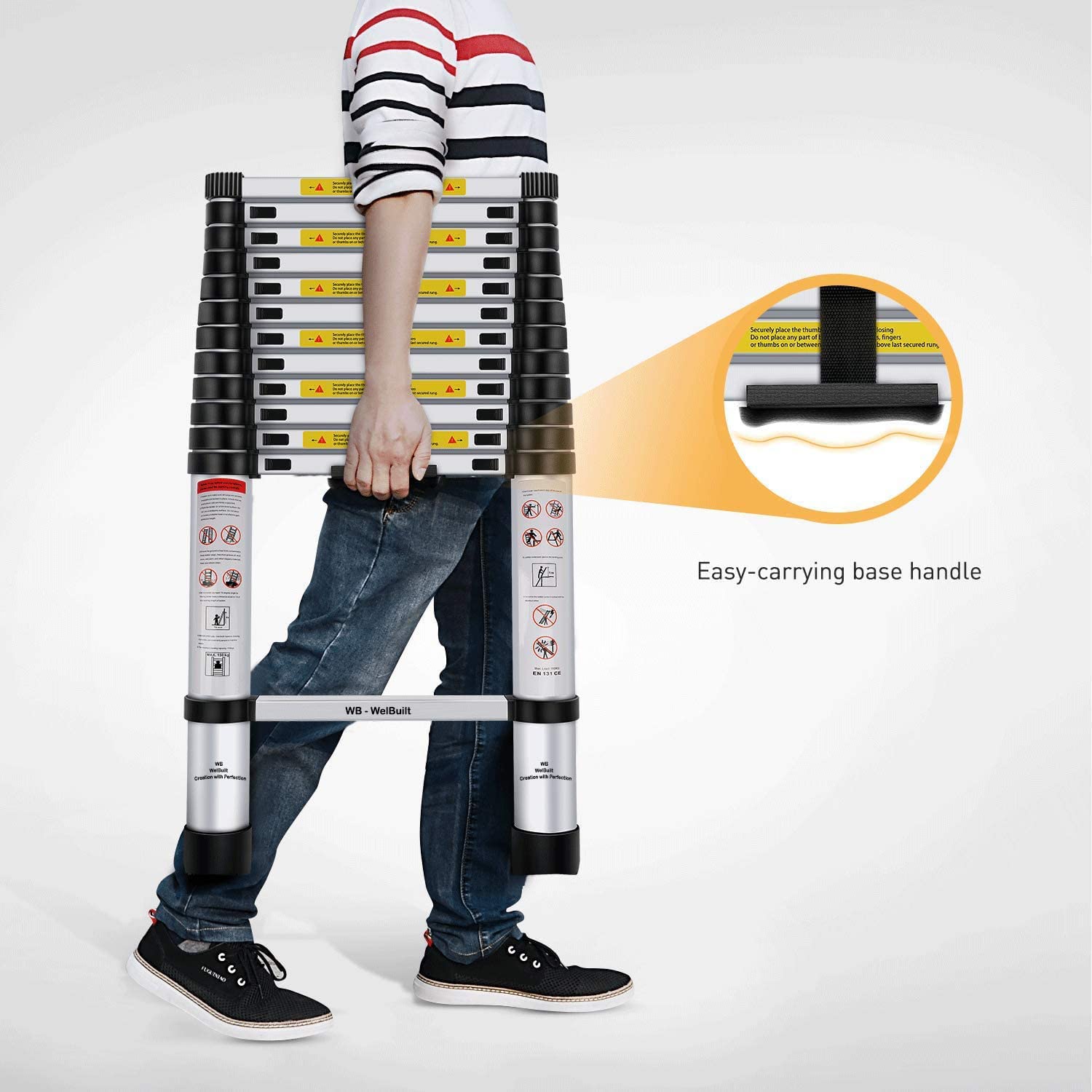 Aluminium Telescopic Ladder | En131 Certified Foldable Multipurpose Step Ladder for Home & Outdoor Use (20.5 Feet)-Ladders-Welbuilt Products-Aman Overseas