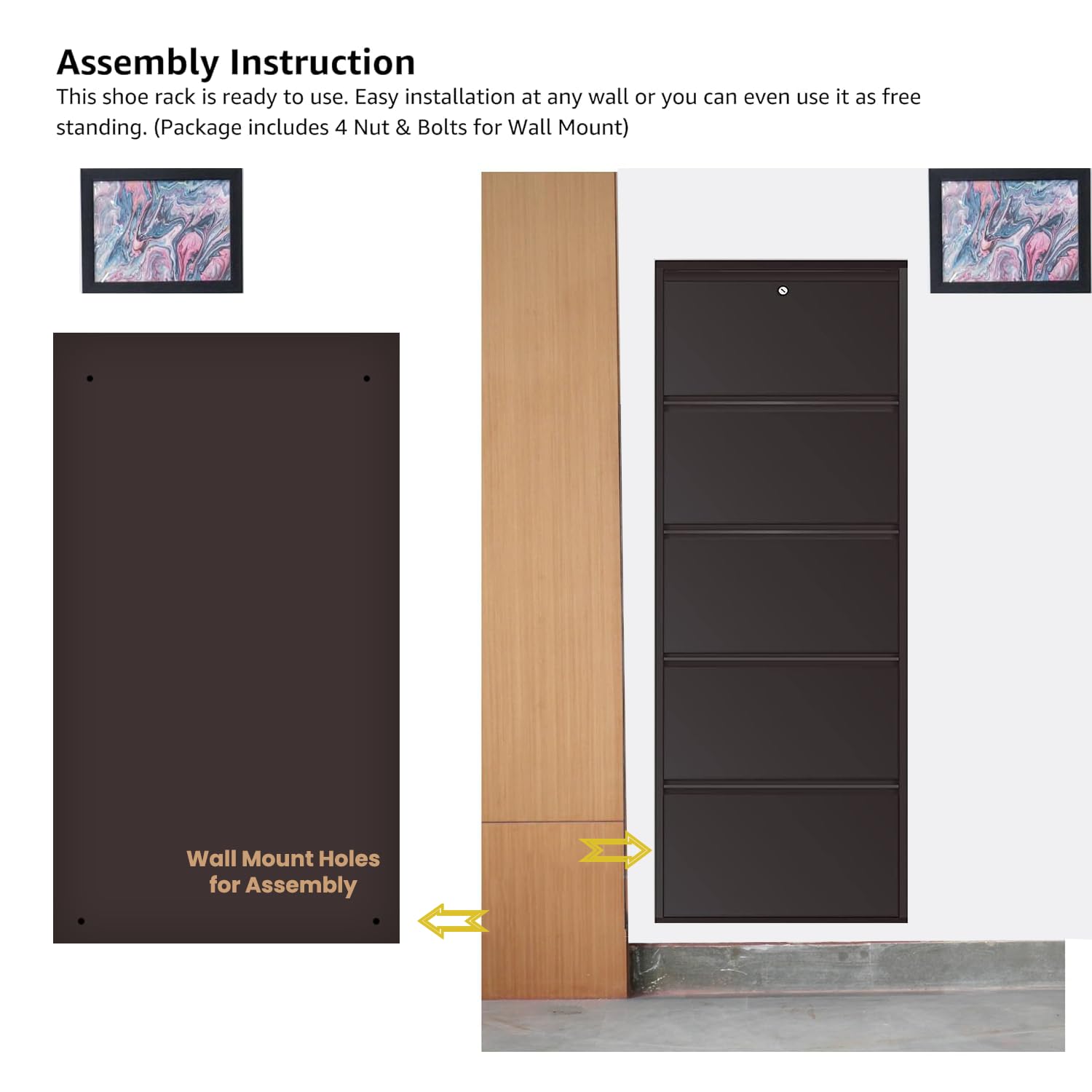 21" Wall Mounted Metal Shoe Rack 5 Door | 10-12 Pairs Footwear | Shoe Chappal Stand Organizer with Lock