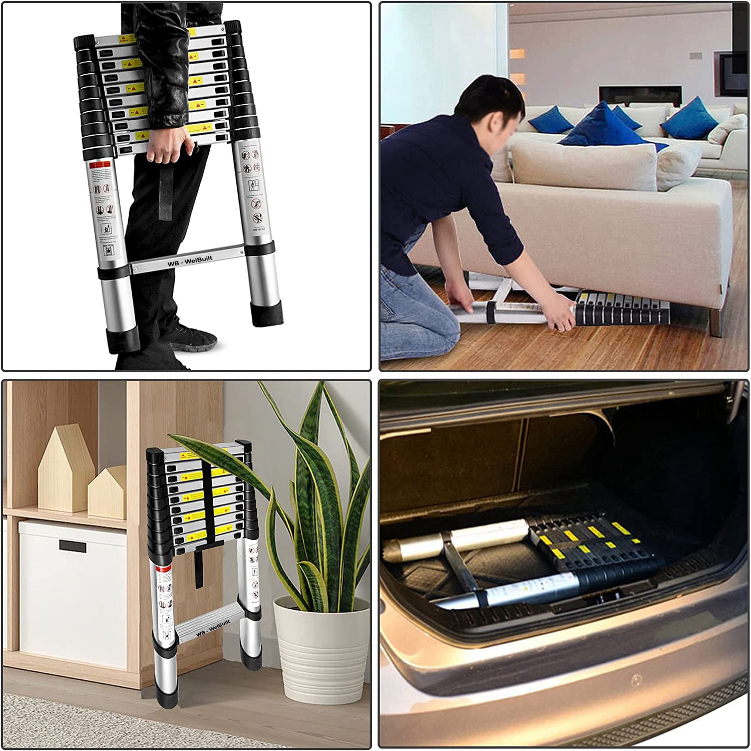 Welbuilt Telescopic Aluminium Ladder 14.5 feet | EN131 Certified Foldable Multipurpose Step Ladder for Home & Outdoor use-Ladders-Welbuilt Products-Aman Overseas