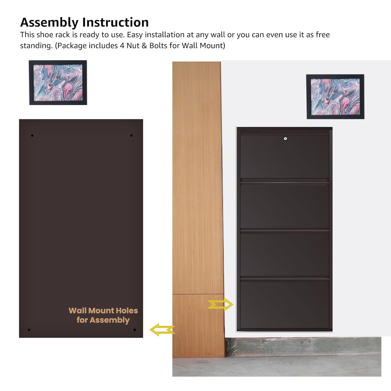 32" Wall Mounted Metal Shoe Rack 3 Door | 10-12 Pairs Footwear | Shoe Chappal Stand Organizer with Lock