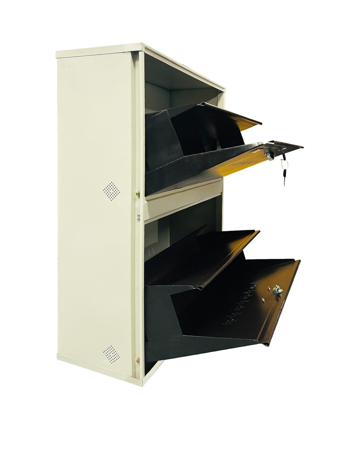 26" Wall Mounted Double Decker Metal Shoe Rack 2 Door | 12 Pairs Footwear | Shoe Chappal Stand Organizer with Lock